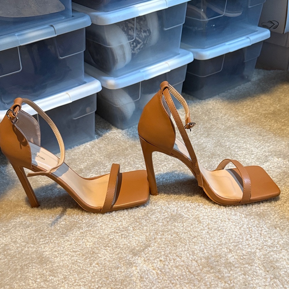 PrettyLittleThing Tan Strappy Heels